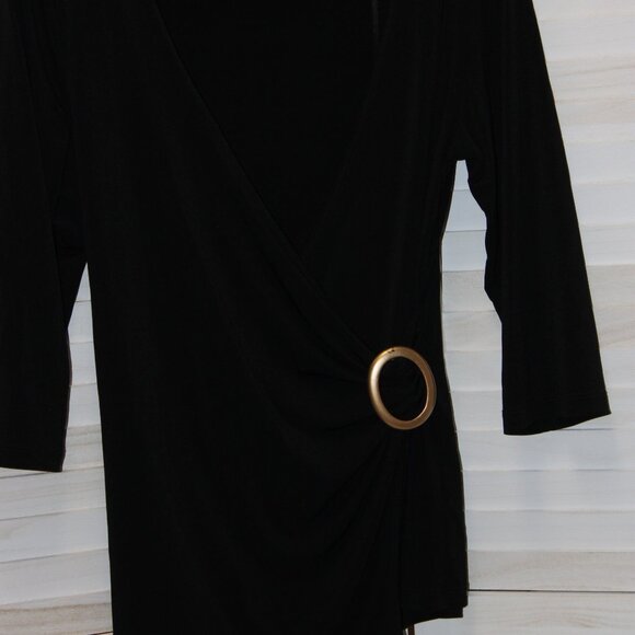VINTAGE Y2K AB Studio Black Knit Top with Ruched Side with Gold Holder Size Med - Picture 3 of 5
